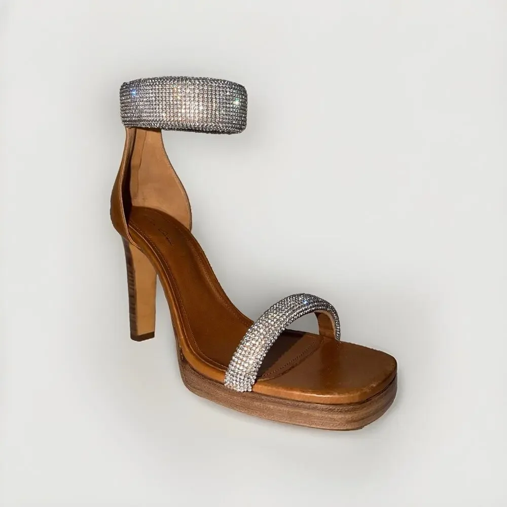 Rick Owens Hydra Sandal Honey Brown Diamond Crystal Platform Heel 41 US 10 1/2